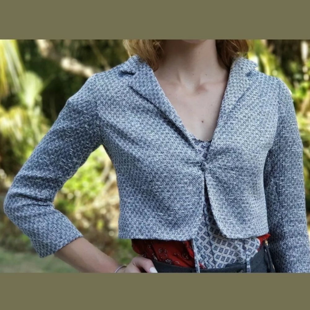 Italy Crop Top Blazer Jacket Silk Woven Womens